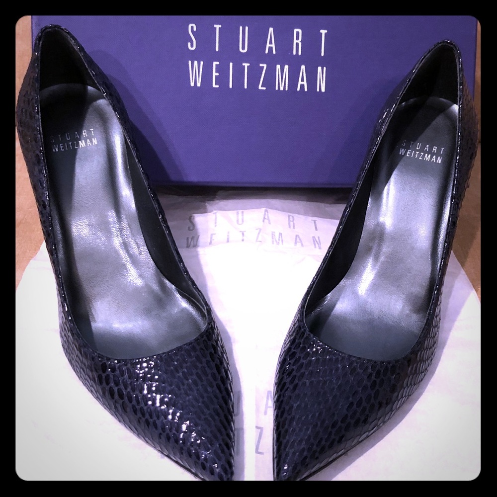 STUART WEITZMAN Blue Snake Embossed Pumps 7 1/2